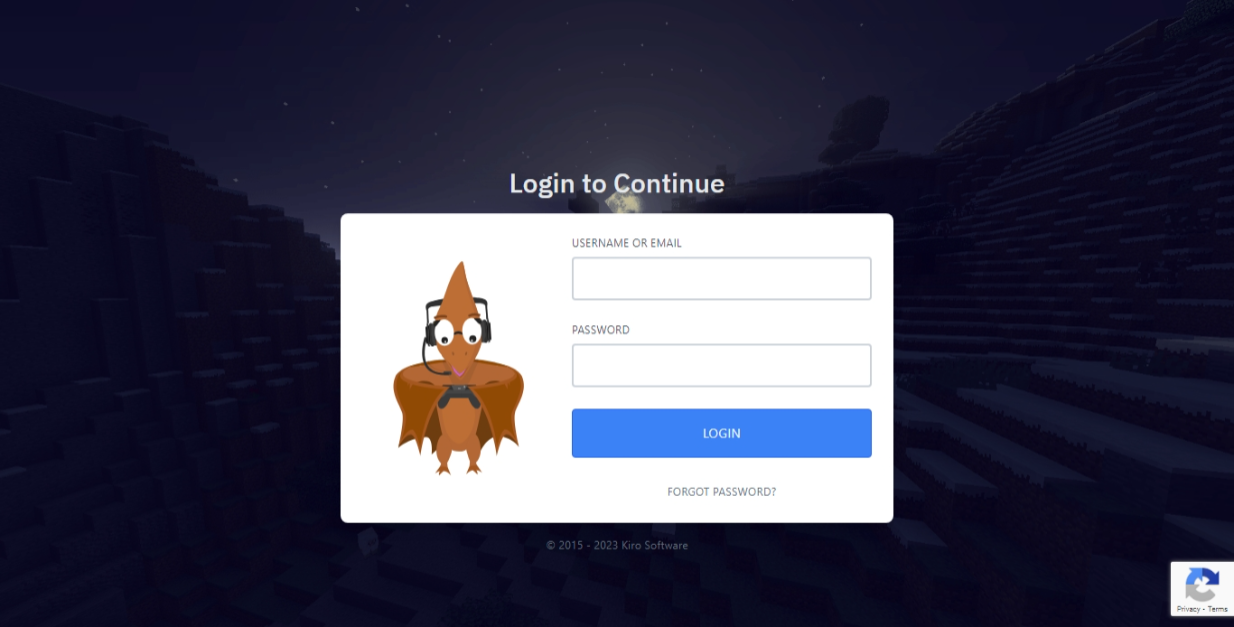 Login panel screenshot