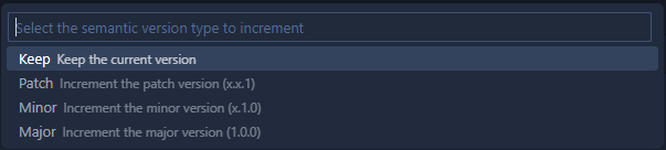 Select the semantic version type to increment (x.x.x)