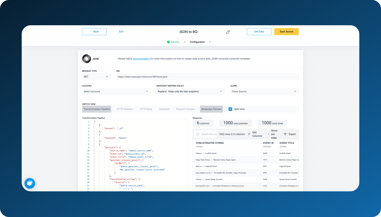 Dataddo - JSON source creation