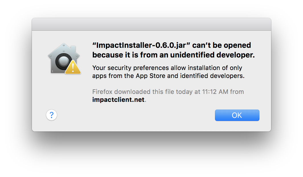 ImpactInstaller.jar cannot be opened because it is from an unidentified developer.