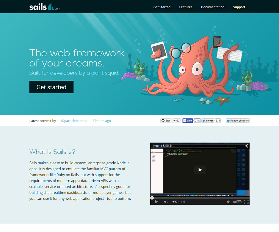 Screenshot of the www.sailsjs.org website