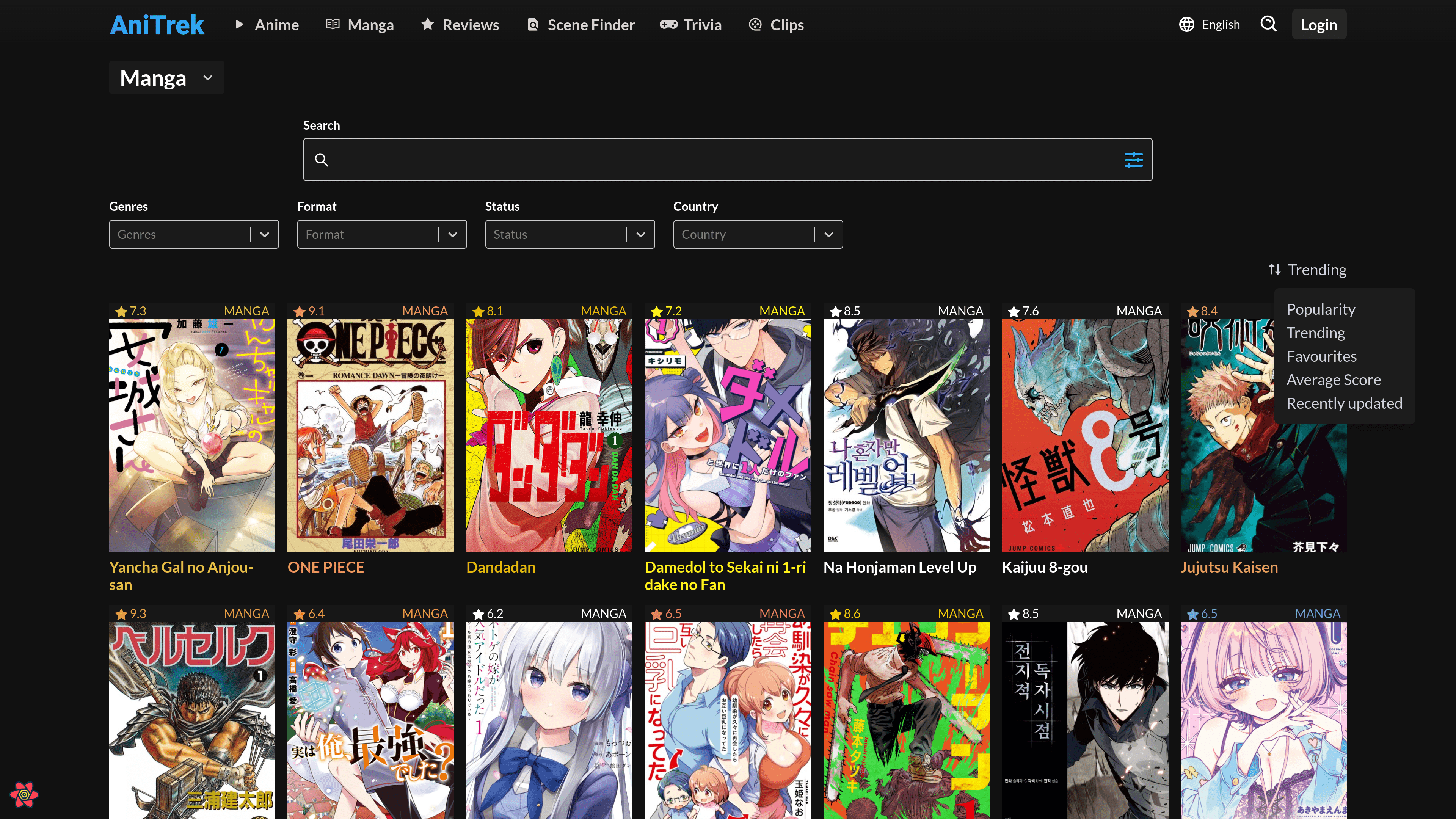 Manga Search page