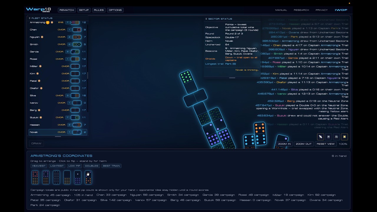 Watch the Warp 12 eighteen-player, one-versus-seventeen AI, wormholes and longest trail modules demo on YouTube