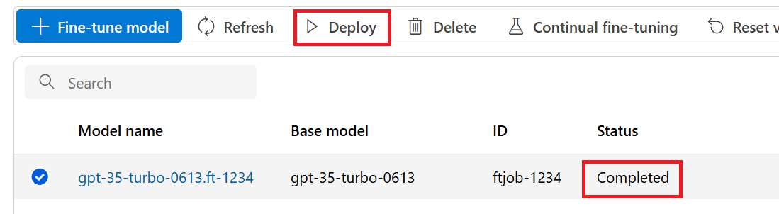 Screenshot that shows how to deploy a custom model in Azure OpenAI Studio.