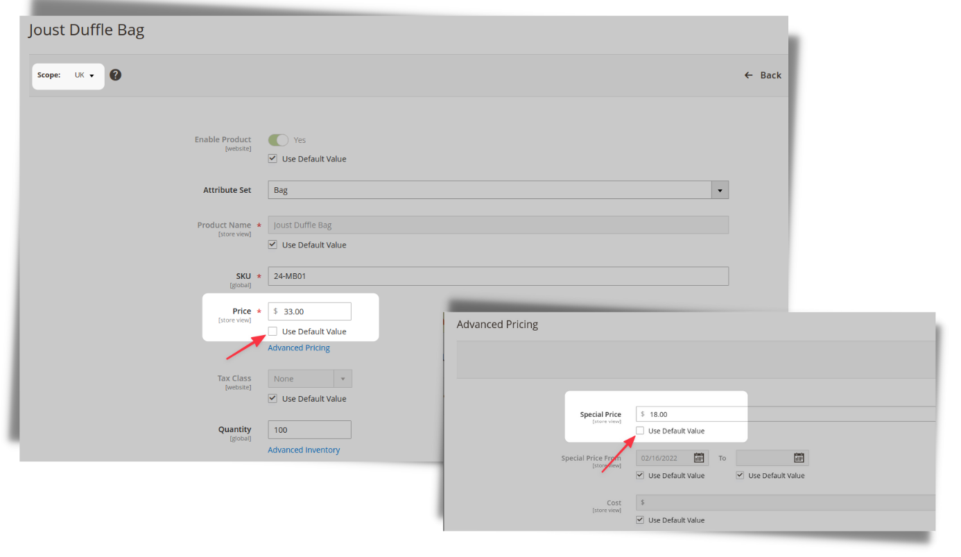 Magento 2 Store View Pricing - Admin Product Edit