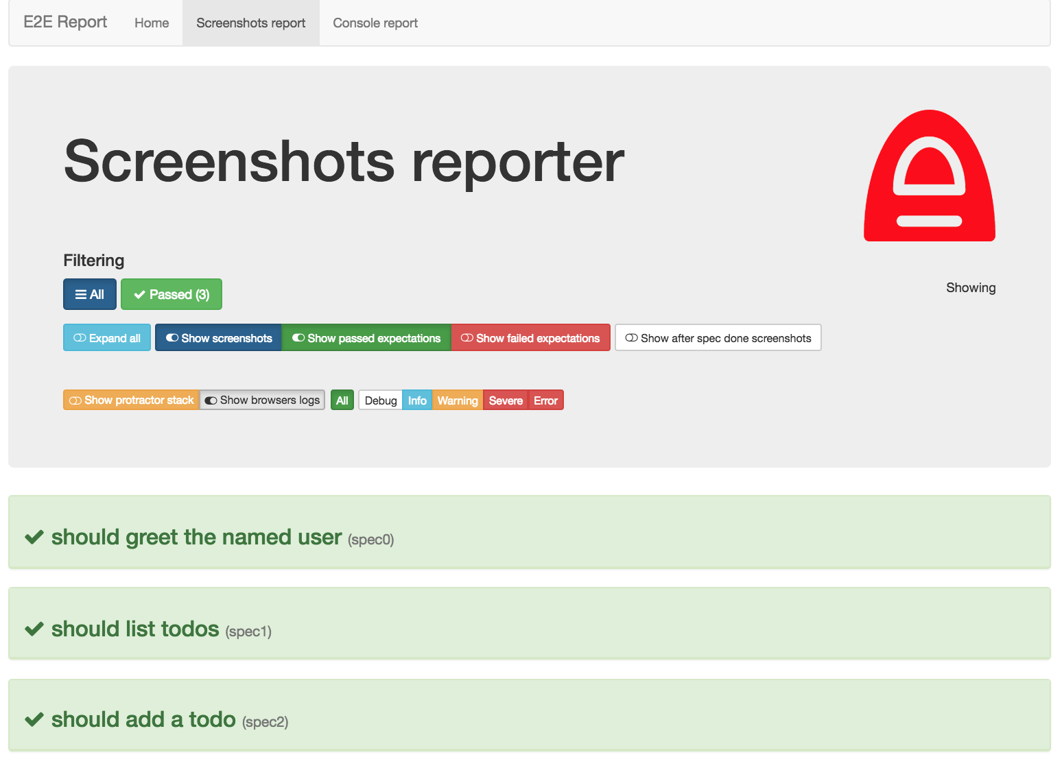 Screenshoter reporter controlls