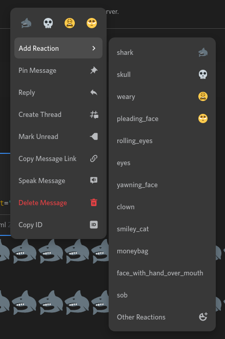screenshot of context menu on a message