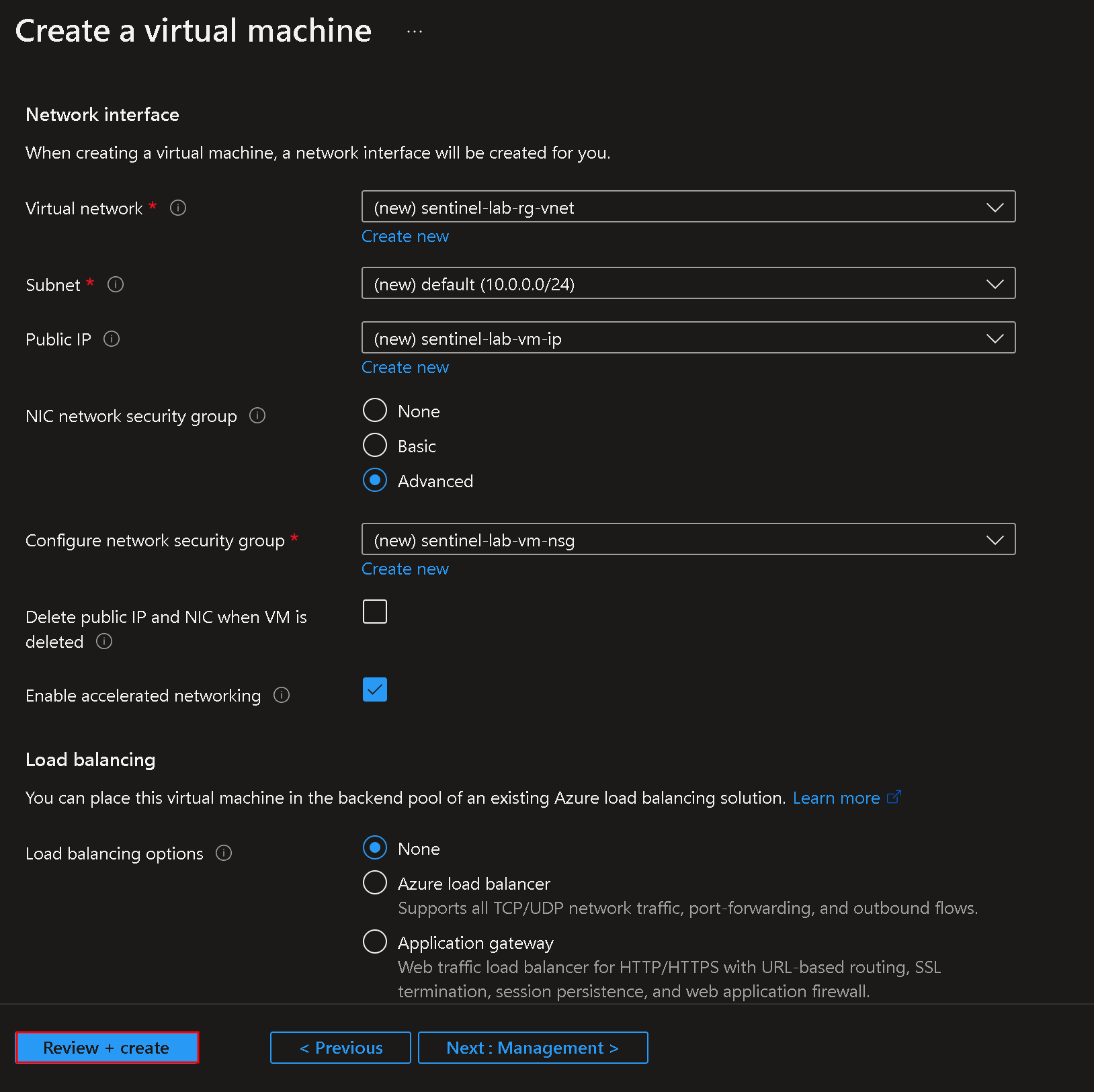 Review Create Virtual Machine