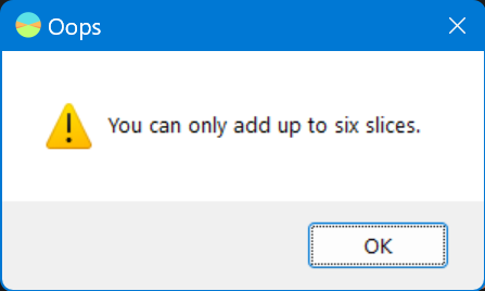 Screenshot of a warning message that says, You can only add up to six wedges.