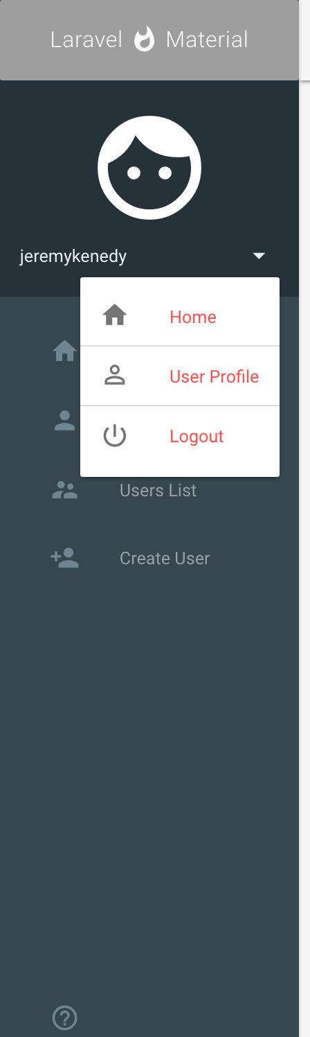 User Profile Menu