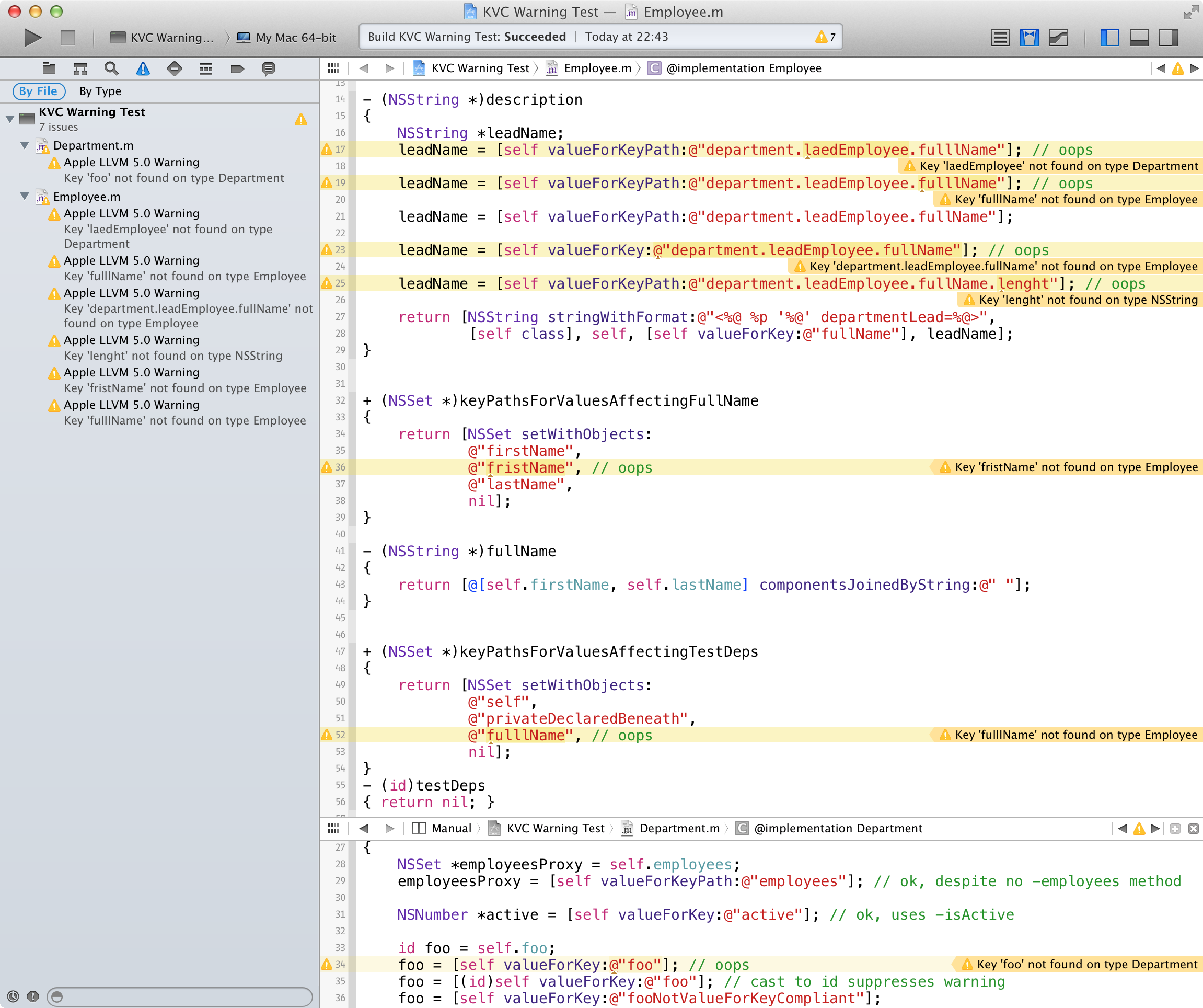 Key path warnings in Xcode