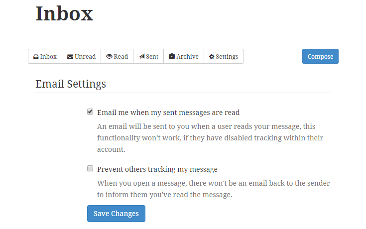 Inbox - Settings Tab