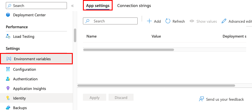 Checking application settings in app service