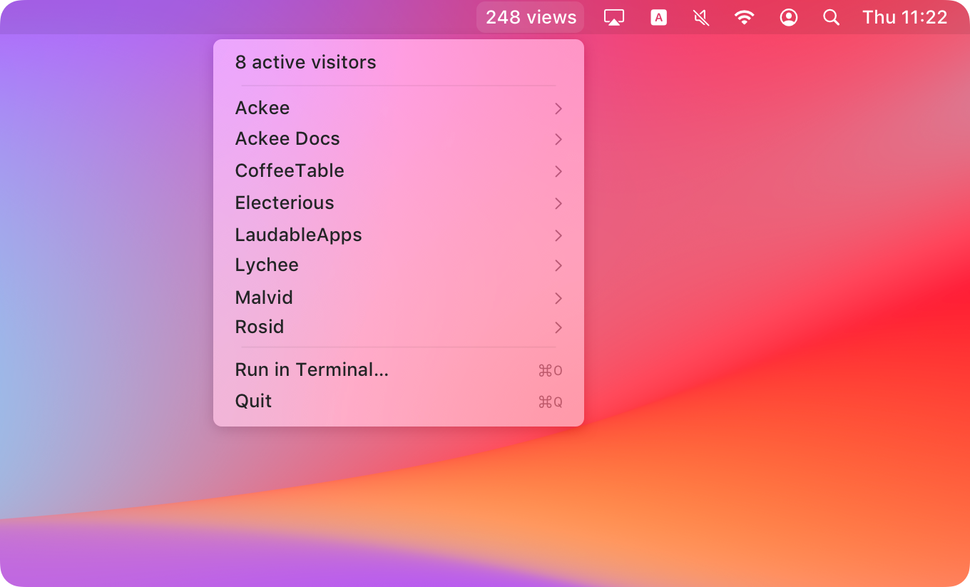 ackee-bitbar in a menu bar