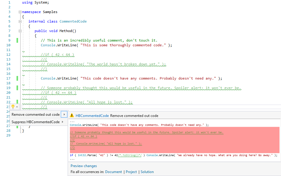 Commented code fix screenshot