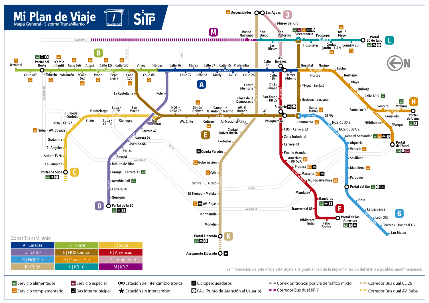 Mapa de estaciones del sistema de transporte Transmilenio.