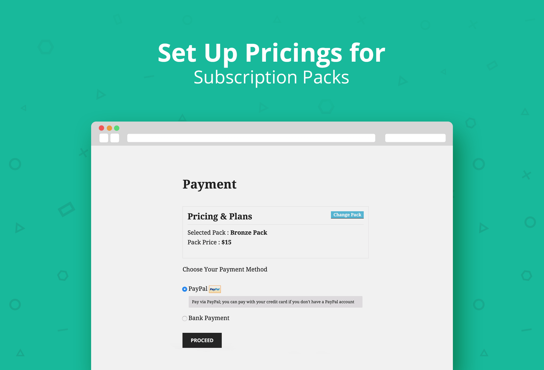 Subscription Pack Settings 