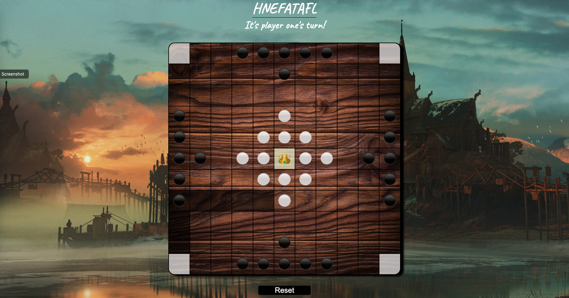 The starting configuration of the board in Hnefatafl