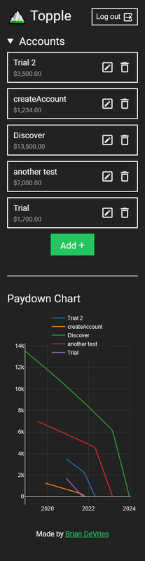 topple app dashboard (mobile)