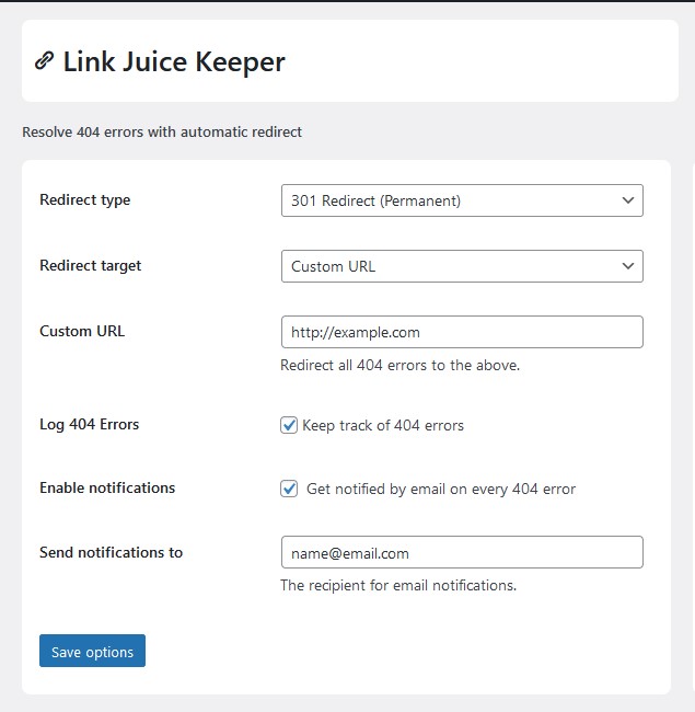 Link Juice Keeper - Settings Page