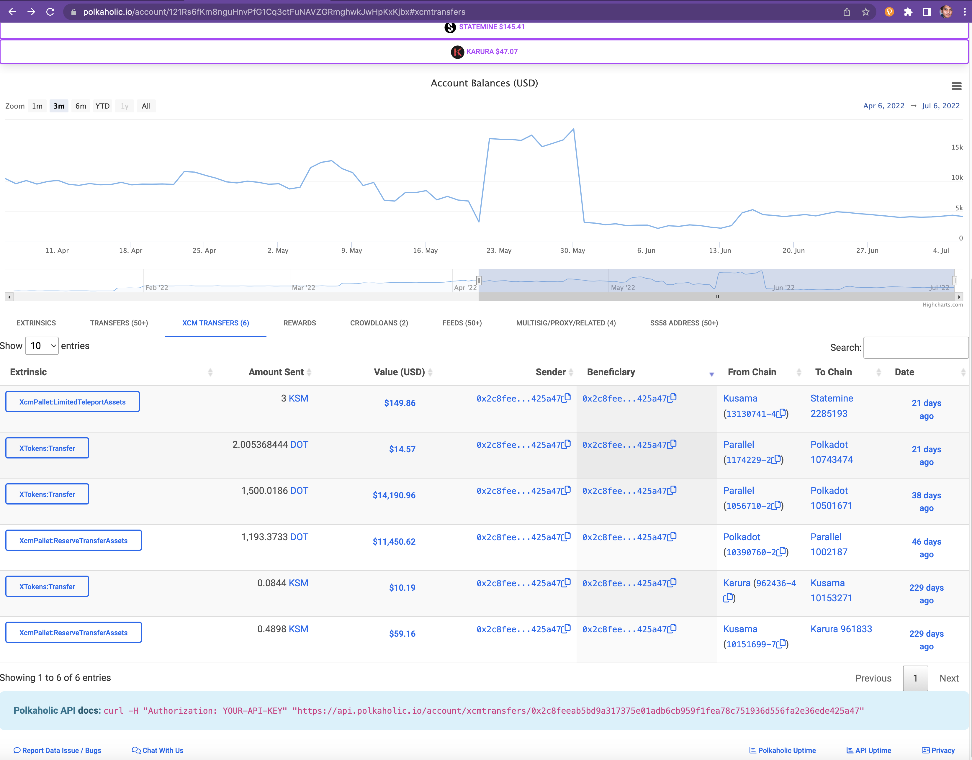 Account XCM Transfers Screenshot