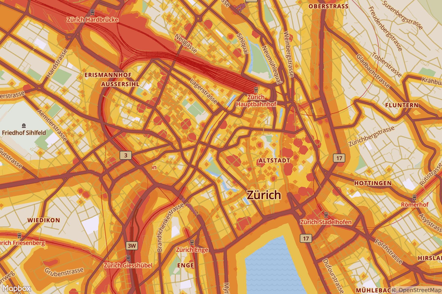 Noise map of Zurich