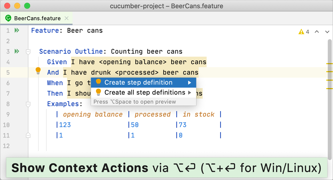 creating a gherkin step definition