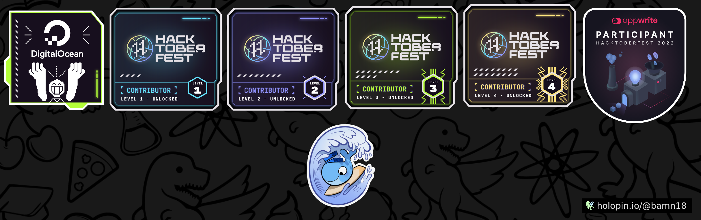 An image of @bamn18's Holopin badges, which is a link to view their full Holopin profile