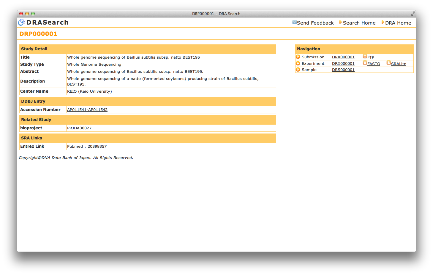 DDBJ GUI download result