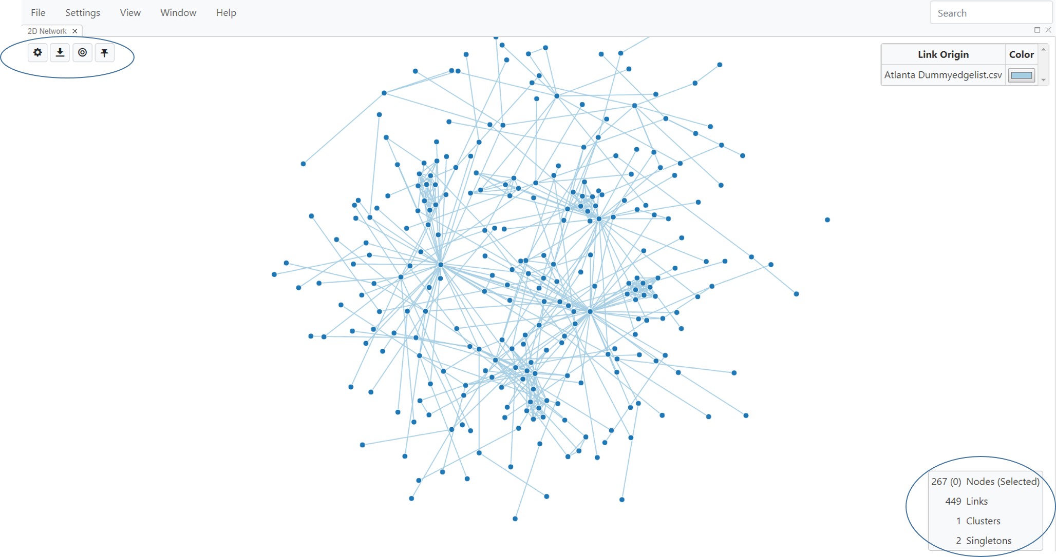 2D network with settings buttons circled