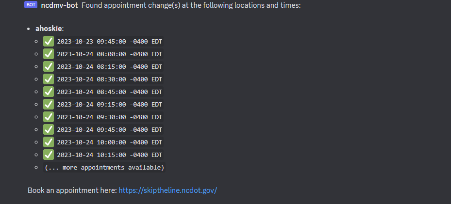 Discord message example