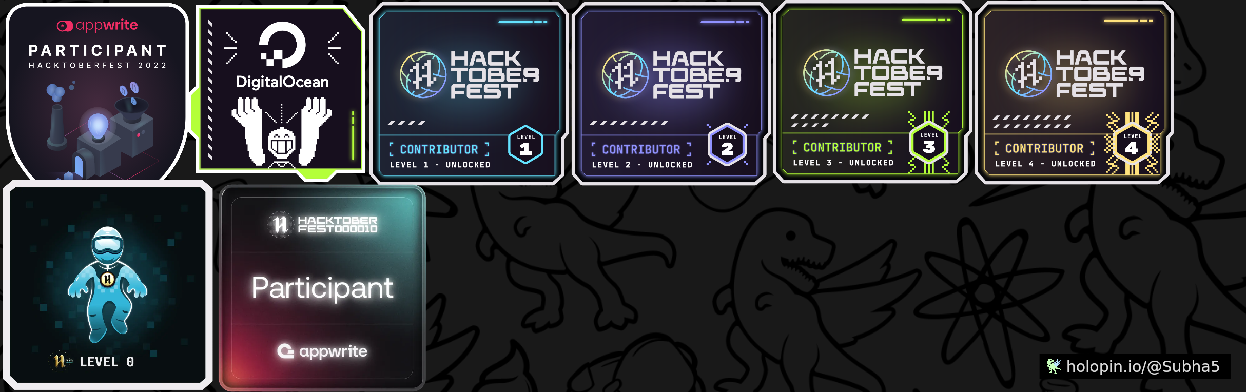 An image of @Subha5's Holopin badges, which is a link to view their full Holopin profile