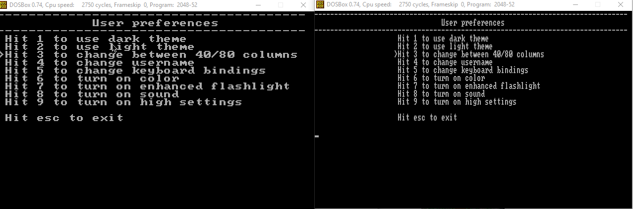 Comparision between 40 columns (left) and 80 columns (right)