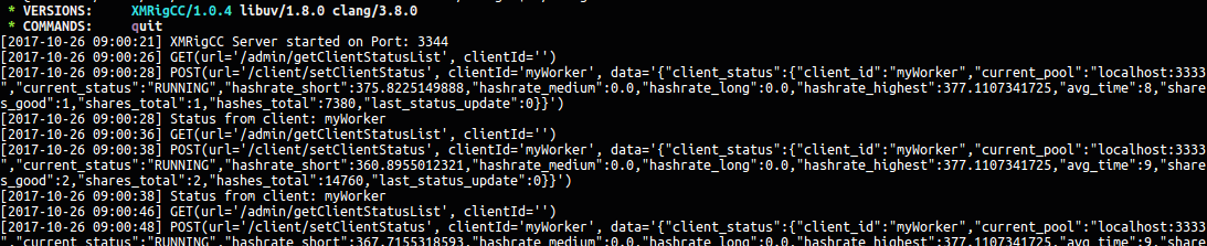 Screenshot of XMRigCC Server