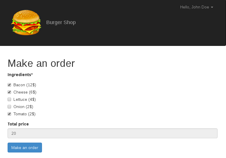 Screenshot: Make an order