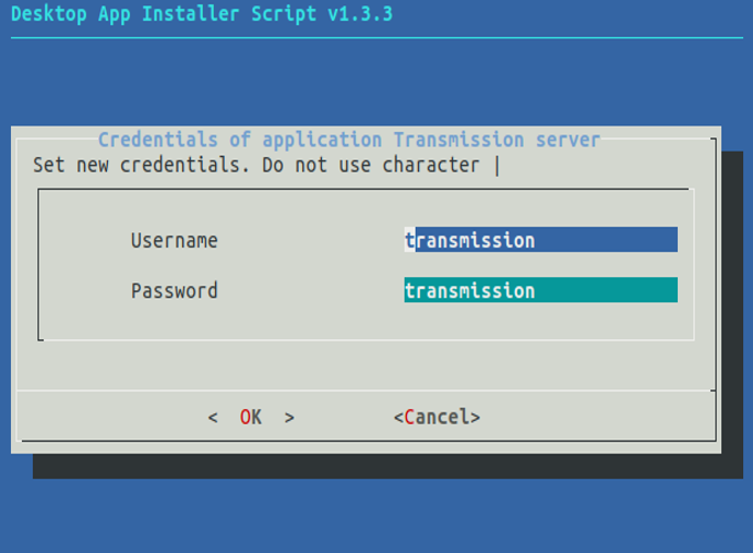 Change authentication credentials screenshot on terminal mode