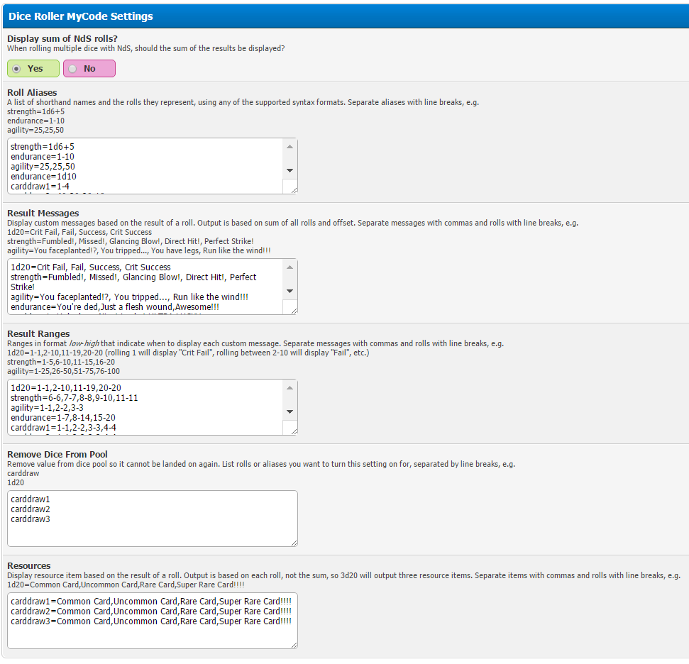 Example Settings