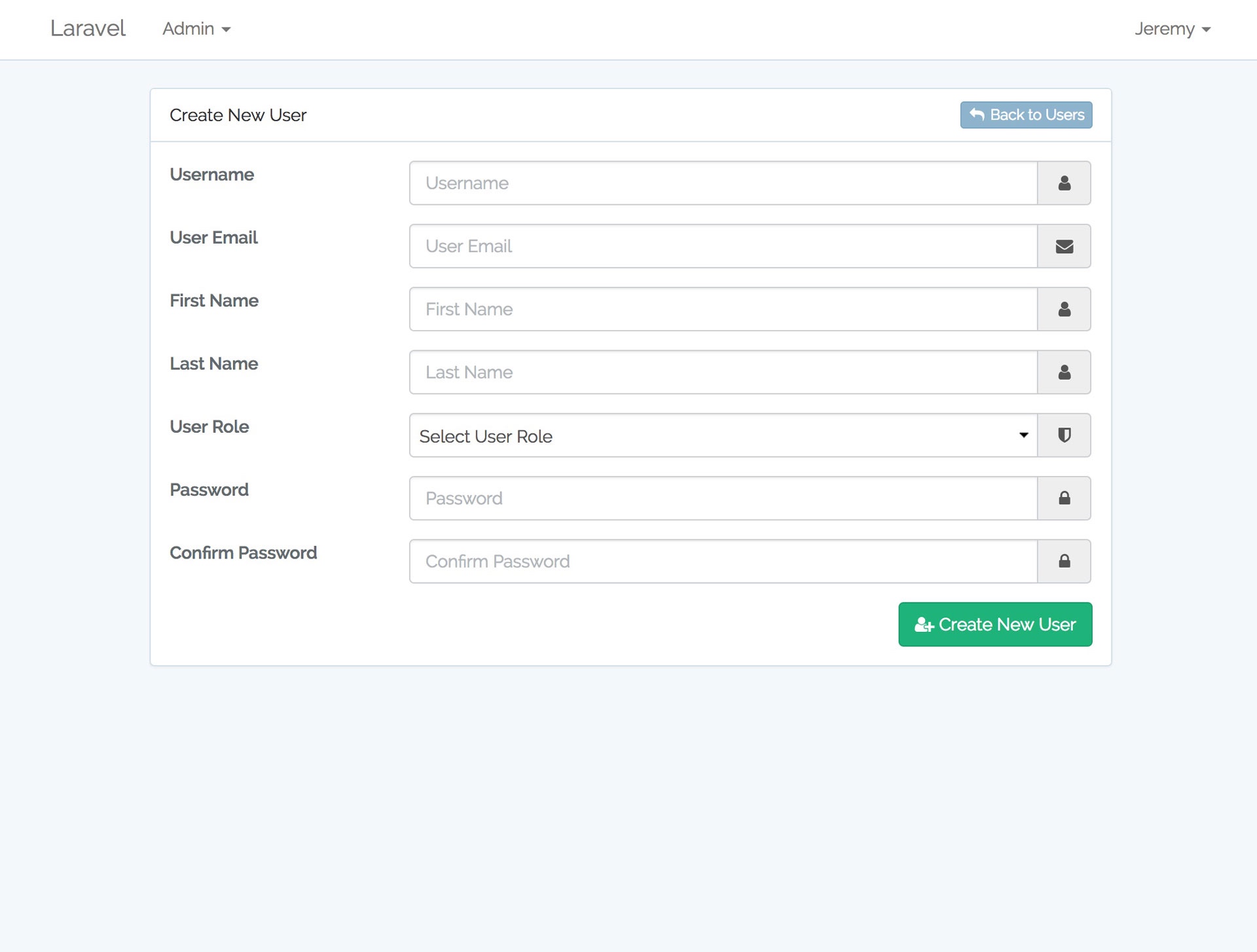 Admin Panel Create User