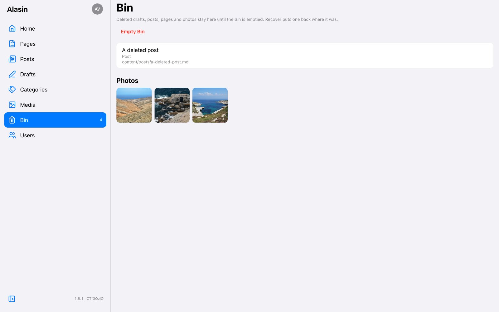 Deleted photos in the Bin, until it's emptied