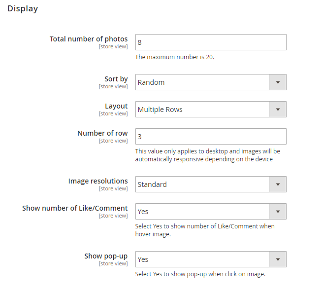 Instagram Widget Display Configuration