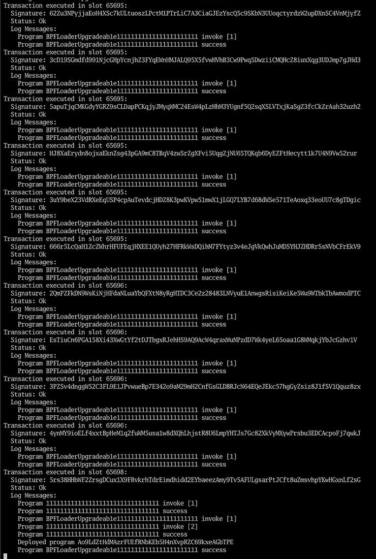 anchor deploy logs with many transactions