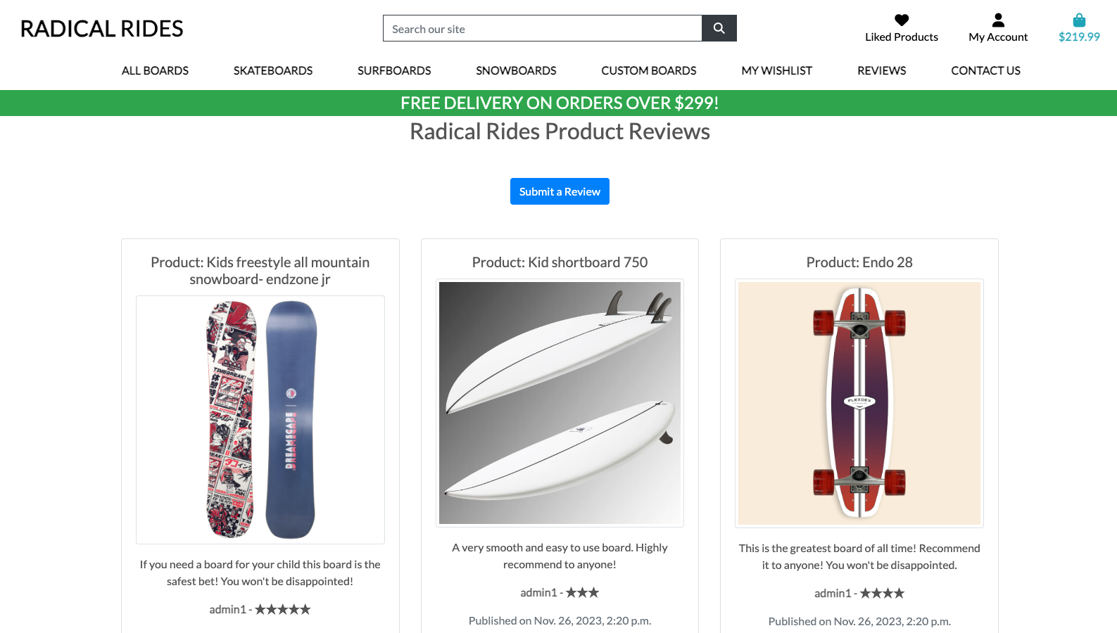 Radical Rides product reviews page