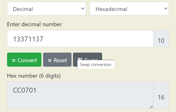 Decimal to Hexadecimal