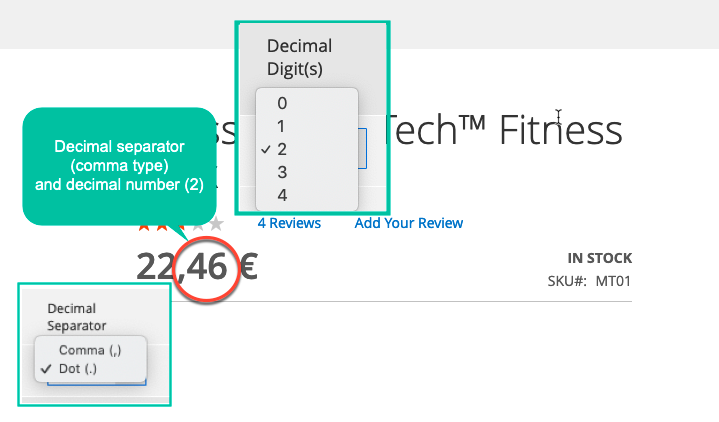  Define sign and digit for decimal separator 