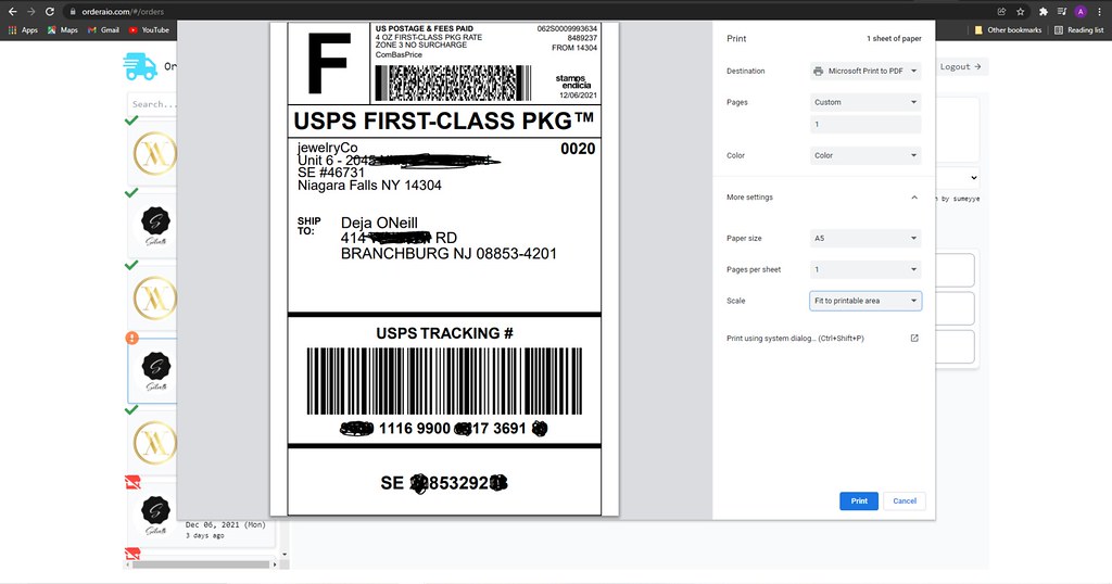 Print Order Shipping Label