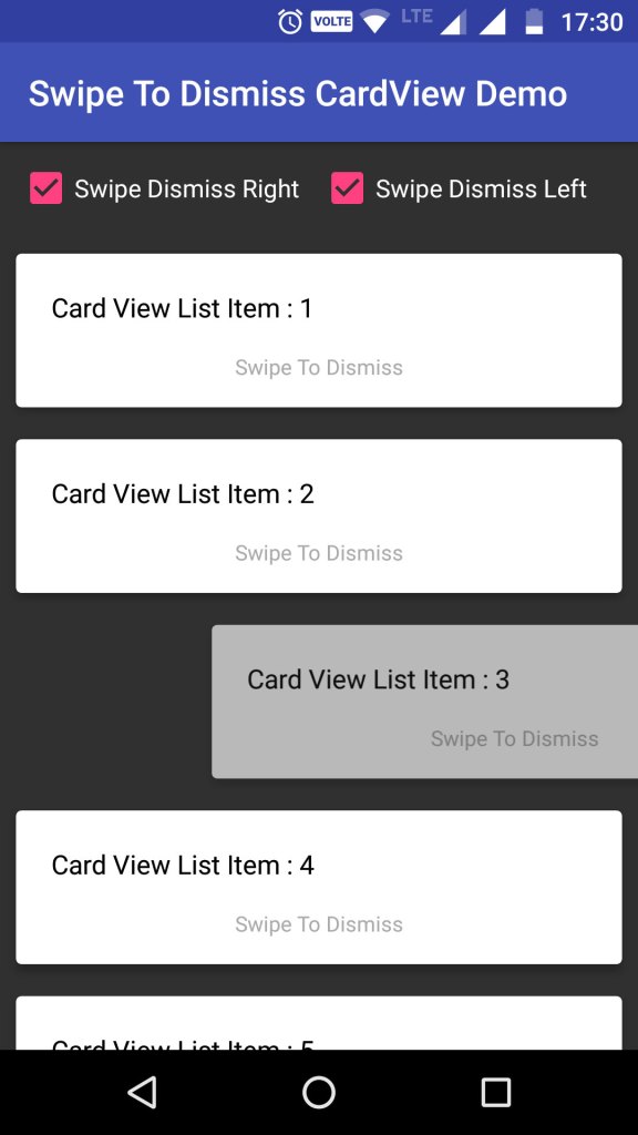 Swipe Right to Dismiss CardView