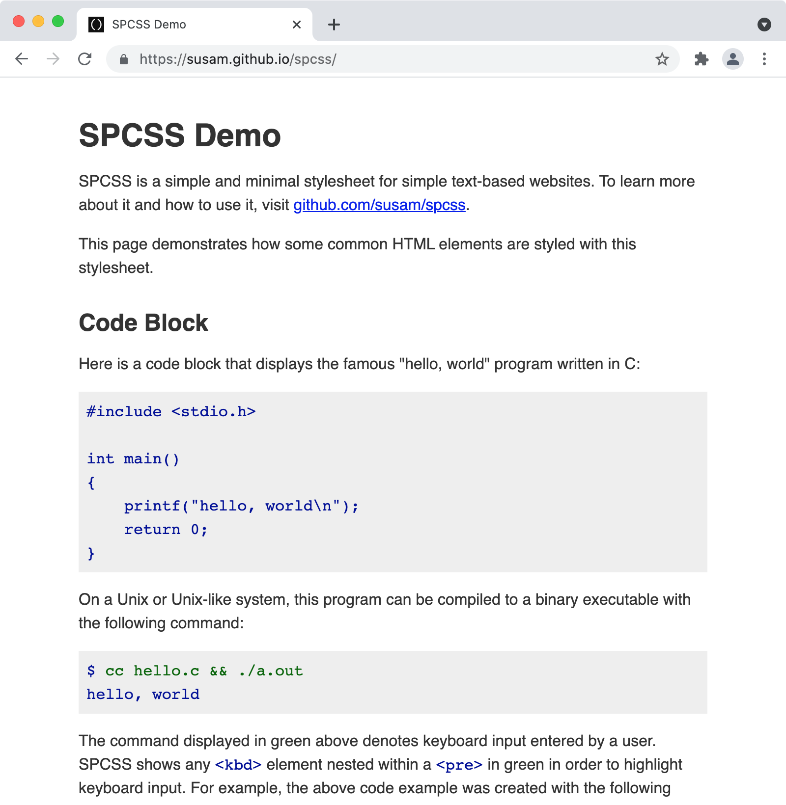 Demo of SPCSS light theme