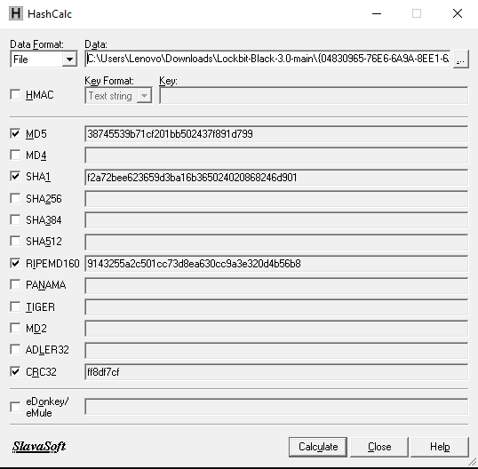 Hash result