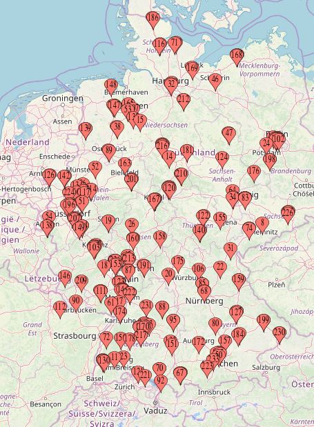 Map of German TestDaF test centres