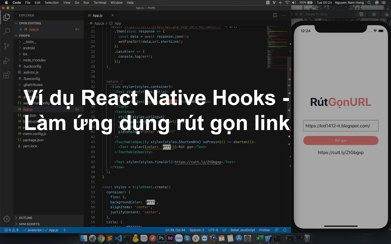 Ví dụ React Native Hooks - Làm ứng dụng rút gọn link